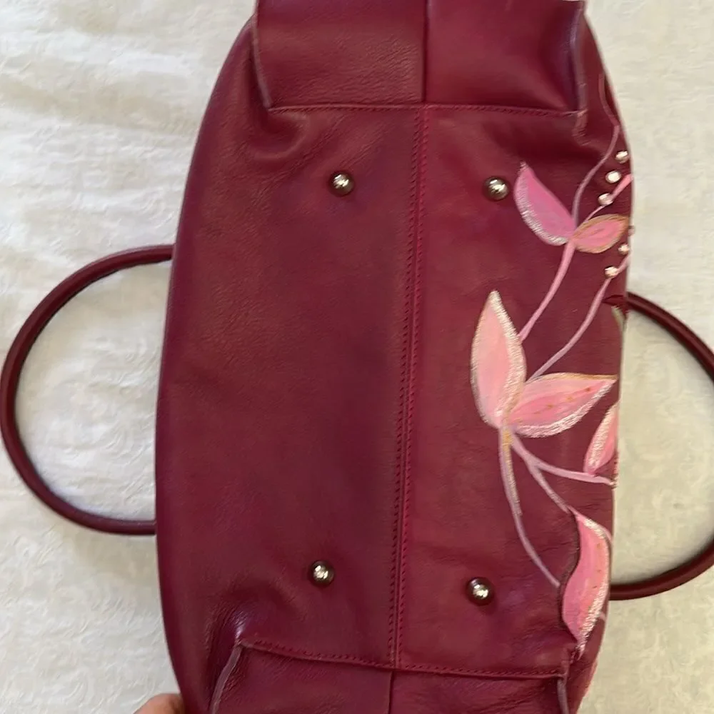 Gianfranco Sisti Floral Embellished Italian Leather Bag Purse Pocketbook